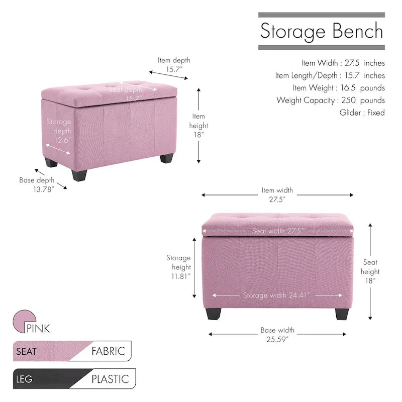 Banc de rangement Porthos Home Vivi en tissu à couvercle basculant