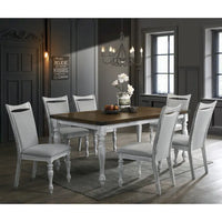 Ensemble de salle à manger 7 pièces Roundhill Furniture Salines avec 6 chaises rembourrées, blanc rustique et chêne