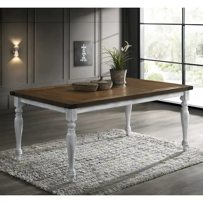 Ensemble de salle à manger 7 pièces Roundhill Furniture Salines avec 6 chaises rembourrées, blanc rustique et chêne