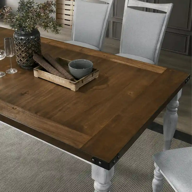 Ensemble de salle à manger 7 pièces Roundhill Furniture Salines avec 6 chaises rembourrées, blanc rustique et chêne