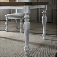 Ensemble de salle à manger 7 pièces Roundhill Furniture Salines avec 6 chaises rembourrées, blanc rustique et chêne