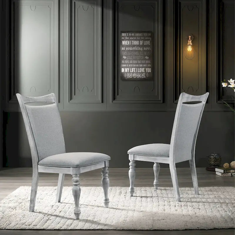 Ensemble de salle à manger 7 pièces Roundhill Furniture Salines avec 6 chaises rembourrées, blanc rustique et chêne