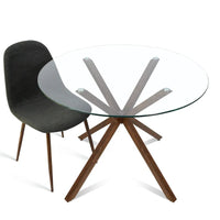 Table à manger ronde 39 pouces en verre avec pied en noyer - 39x30x27