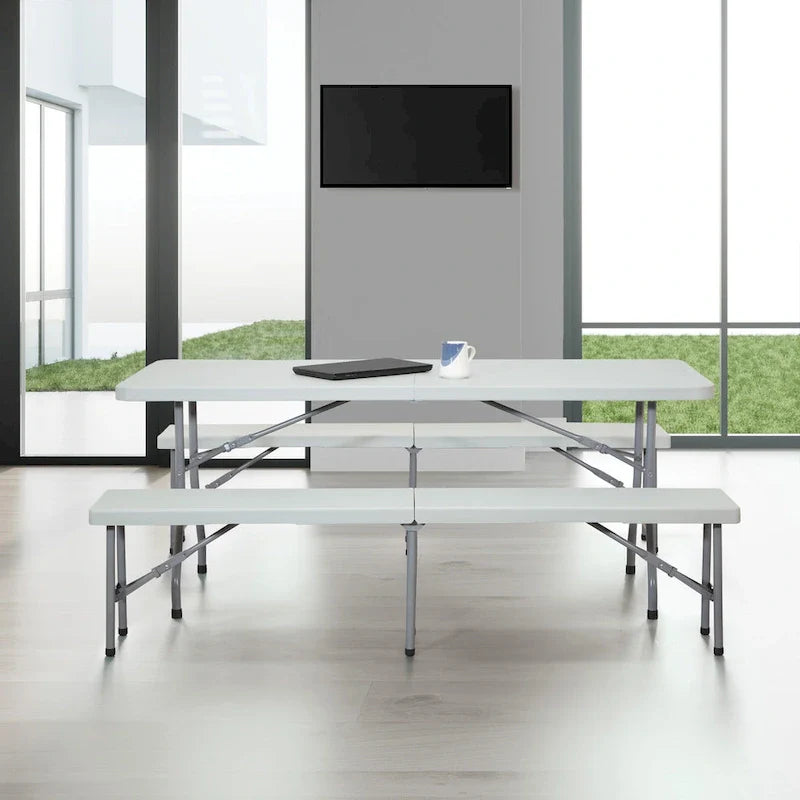 Ensemble table et bancs pliants 3 pièces