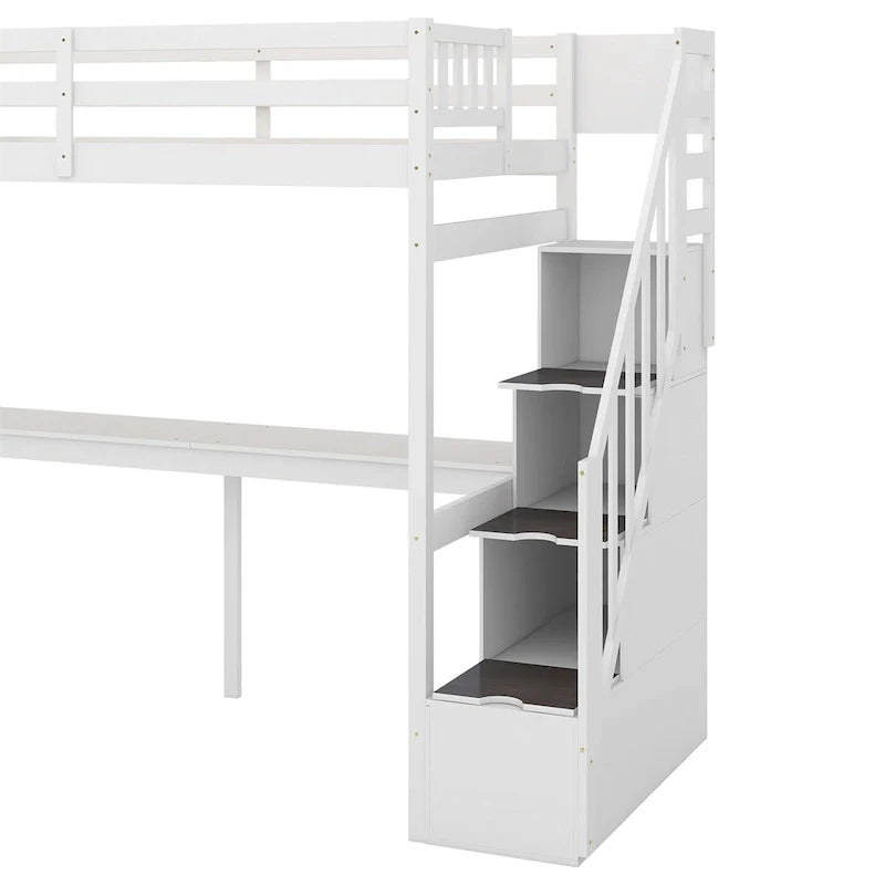 Lit mezzanine Merax taille jumeau avec escalier et bureau intégré