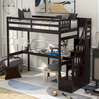 Lit mezzanine Merax taille jumeau avec escalier et bureau intégré