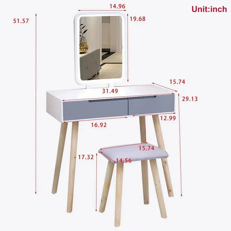 Ensemble de coiffeuse de chambre moderne avec miroir à luminosité réglable