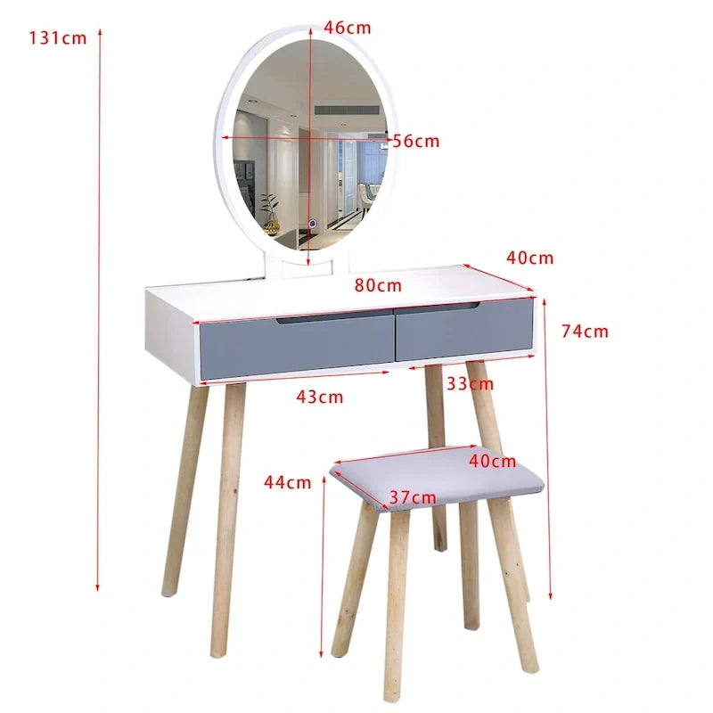 Ensemble de coiffeuse de chambre moderne avec miroir à luminosité réglable