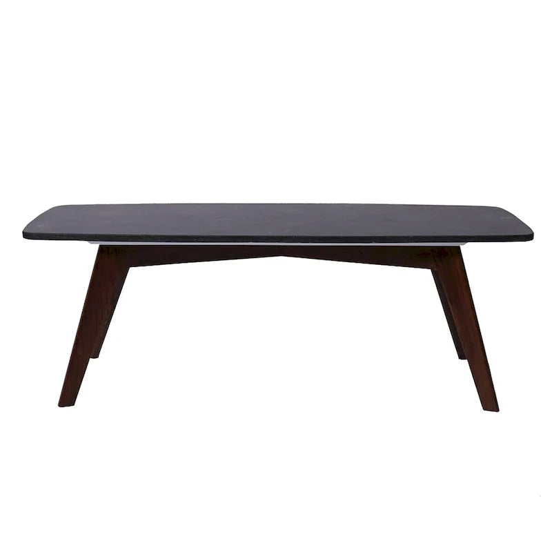 Table basse rectangulaire Faura 18 x 43.5 en marbre noir italien avec pieds en noyer