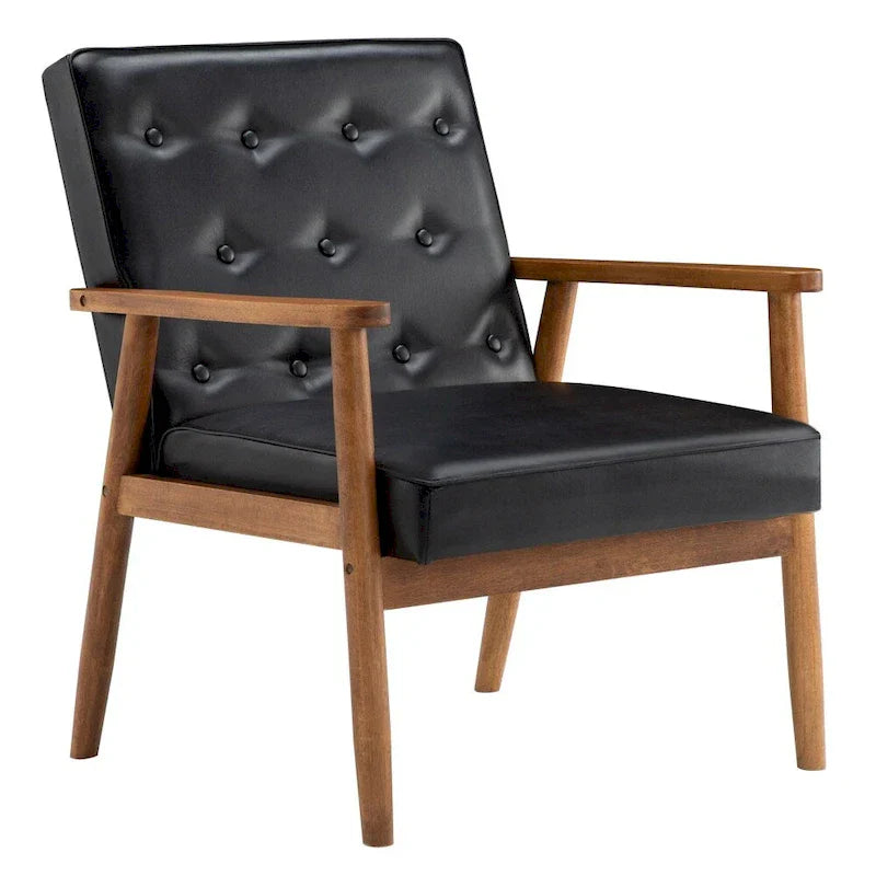 Chaise rétro moderne en similicuir noir