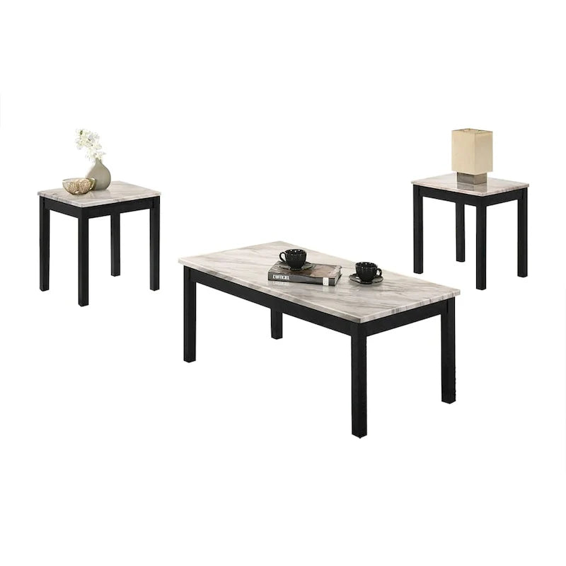 Table basse 3 pièces avec plateau en faux marbre