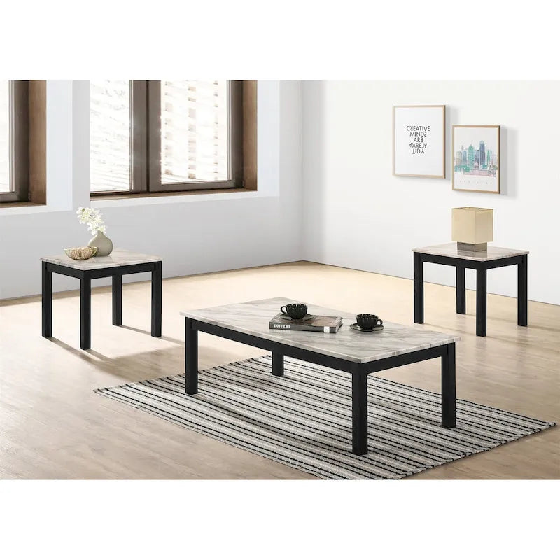Table basse 3 pièces avec plateau en faux marbre