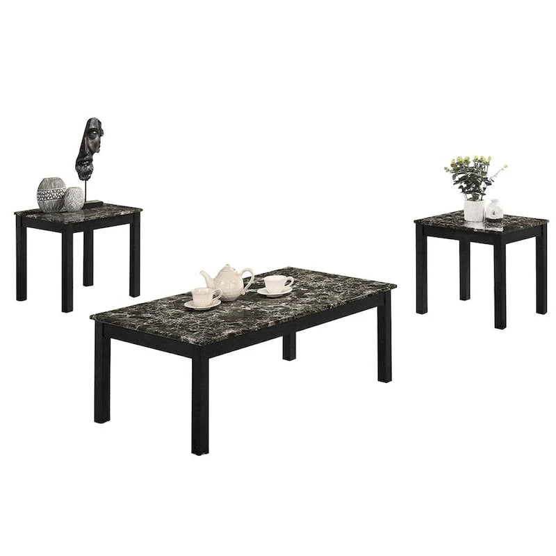 Table basse 3 pièces avec plateau en faux marbre
