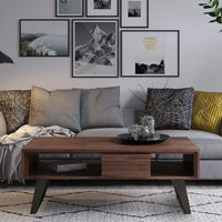 Table basse moderne rectangulaire WYNDENHALL Mitchell en BOIS MASSIF et métal, 48 pouces de large - 48 L x 22 P x 18 H