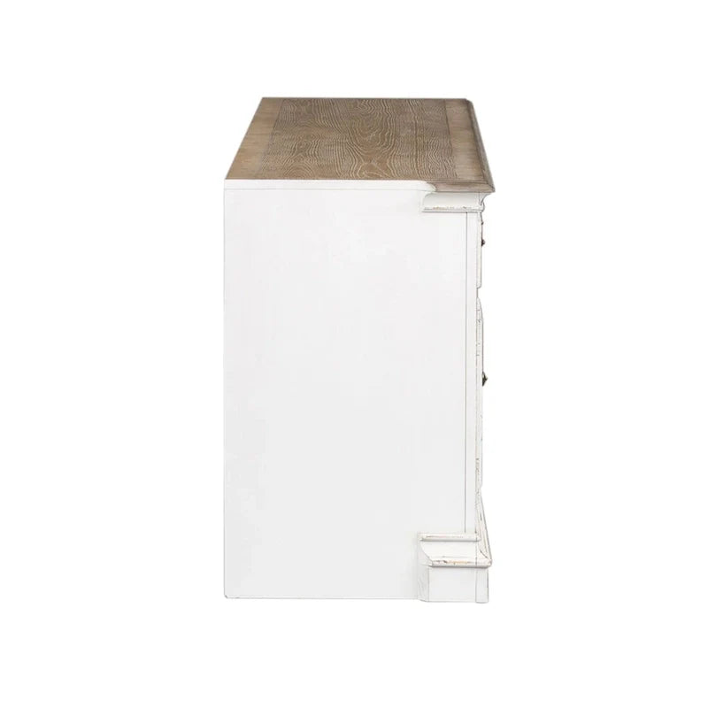 Meuble TV de divertissement Magnolia Manor blanc antique et écorce vieillie - 73 po de large
