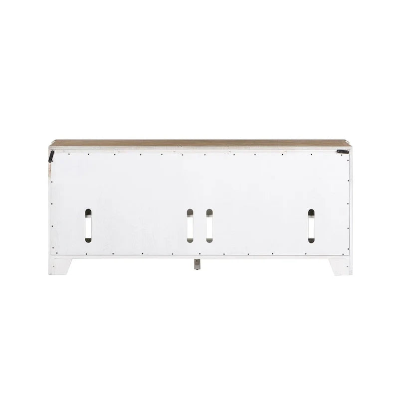 Meuble TV de divertissement Magnolia Manor blanc antique et écorce vieillie - 73 po de large