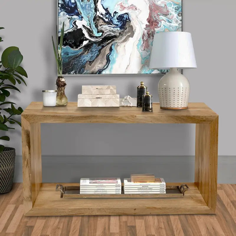 Console buffet Keli 52 pouces en bois de manguier, cube ouvert, 1 étagère