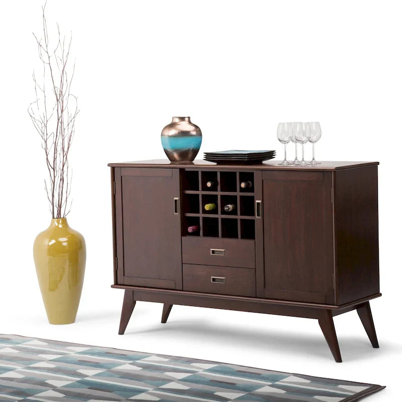 WYNDENHALL Tierney Buffet/Bahut et casier à vin en bois massif de 54 pouces de large, style Mid-Century - 54 L x 17 P x 36 H