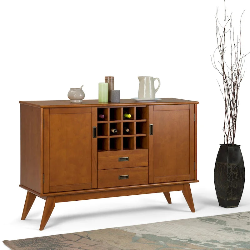 WYNDENHALL Tierney Buffet/Bahut et casier à vin en bois massif de 54 pouces de large, style Mid-Century - 54 L x 17 P x 36 H