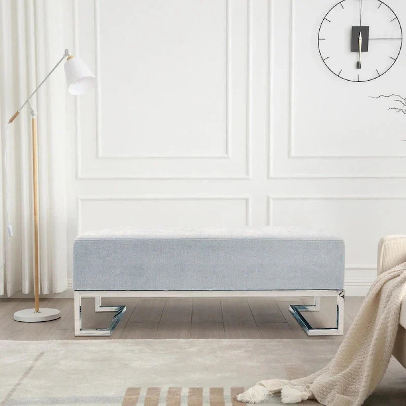 Banc Pasargad Home Luxe rembourré en acier inoxydable - L48xP16.5xH17.6
