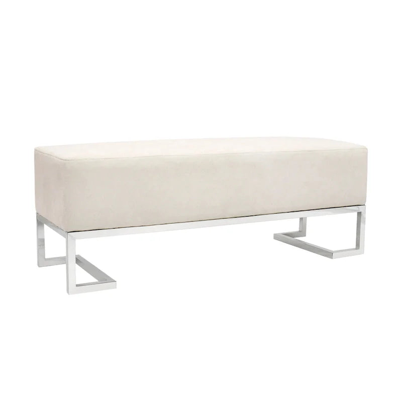 Banc Pasargad Home Luxe rembourré en acier inoxydable - L48xP16.5xH17.6