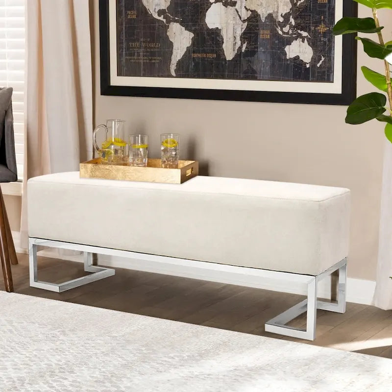 Banc Pasargad Home Luxe rembourré en acier inoxydable - L48xP16.5xH17.6