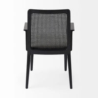 Chaise de salle à manger Clara à assise en tissu crème, dossier cannage et structure en bois massif brun clair