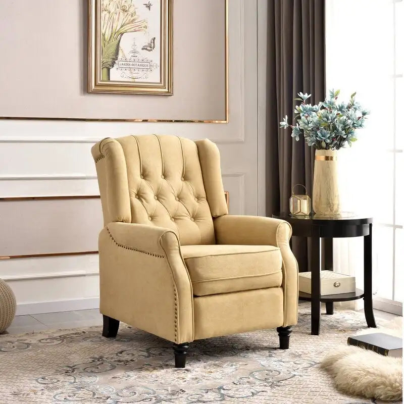 Fauteuil Inclinable à Dossier Poussé avec Dossier Capitonné et Pieds en Bois