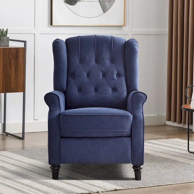 Fauteuil Inclinable à Dossier Poussé avec Dossier Capitonné et Pieds en Bois