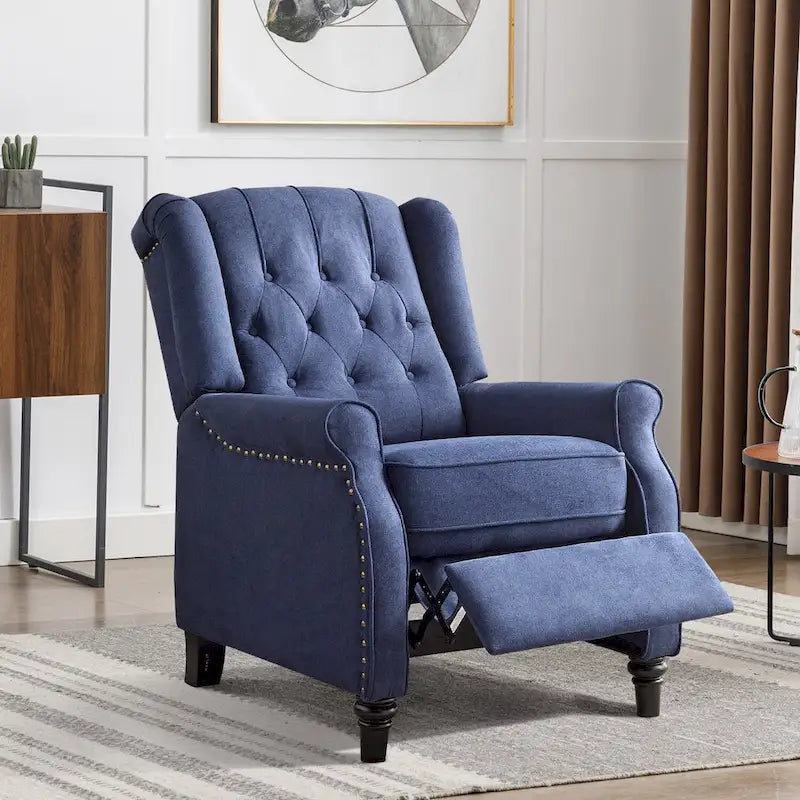 Fauteuil Inclinable à Dossier Poussé avec Dossier Capitonné et Pieds en Bois
