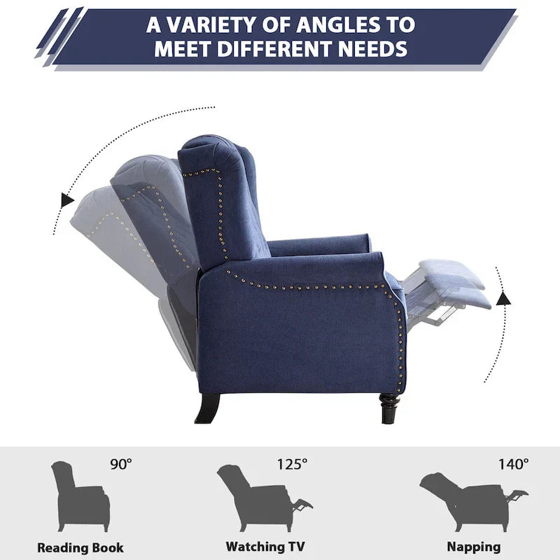 Fauteuil Inclinable à Dossier Poussé avec Dossier Capitonné et Pieds en Bois