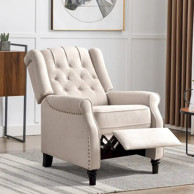 Fauteuil Inclinable à Dossier Poussé avec Dossier Capitonné et Pieds en Bois