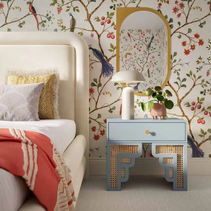 Suzie table de chevet en bois et rotin