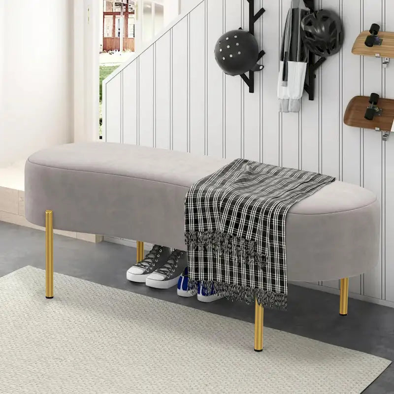 Banc ottoman, banc de lit rembourré pour entrée avec pieds en métal doré pour salon - 45,7*15,4