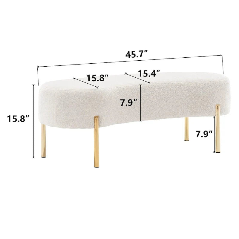 Banc ottoman, banc de lit rembourré pour entrée avec pieds en métal doré pour salon - 45,7*15,4