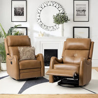 Lot de 2 Fauteuils Inclinables Pivotants à Bascule FrancoModern en Cuir Véritable avec Clous Décoratifs par HULALA HOME