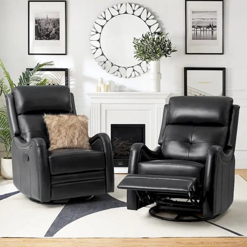 Lot de 2 Fauteuils Inclinables Pivotants à Bascule FrancoModern en Cuir Véritable avec Clous Décoratifs par HULALA HOME