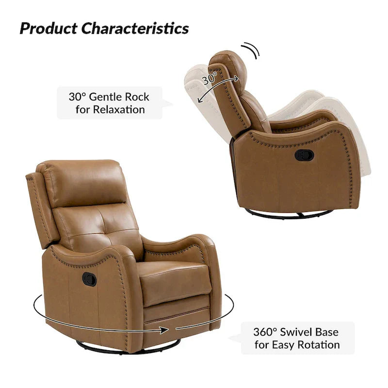 Lot de 2 Fauteuils Inclinables Pivotants à Bascule FrancoModern en Cuir Véritable avec Clous Décoratifs par HULALA HOME