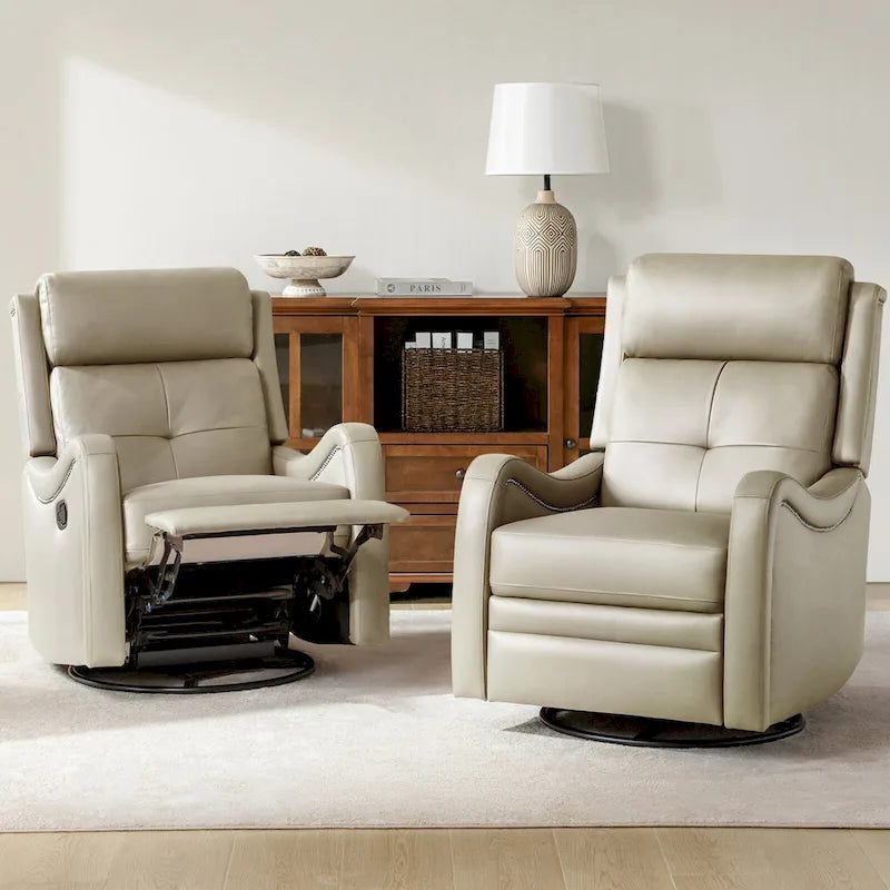 Lot de 2 Fauteuils Inclinables Pivotants à Bascule FrancoModern en Cuir Véritable avec Clous Décoratifs par HULALA HOME