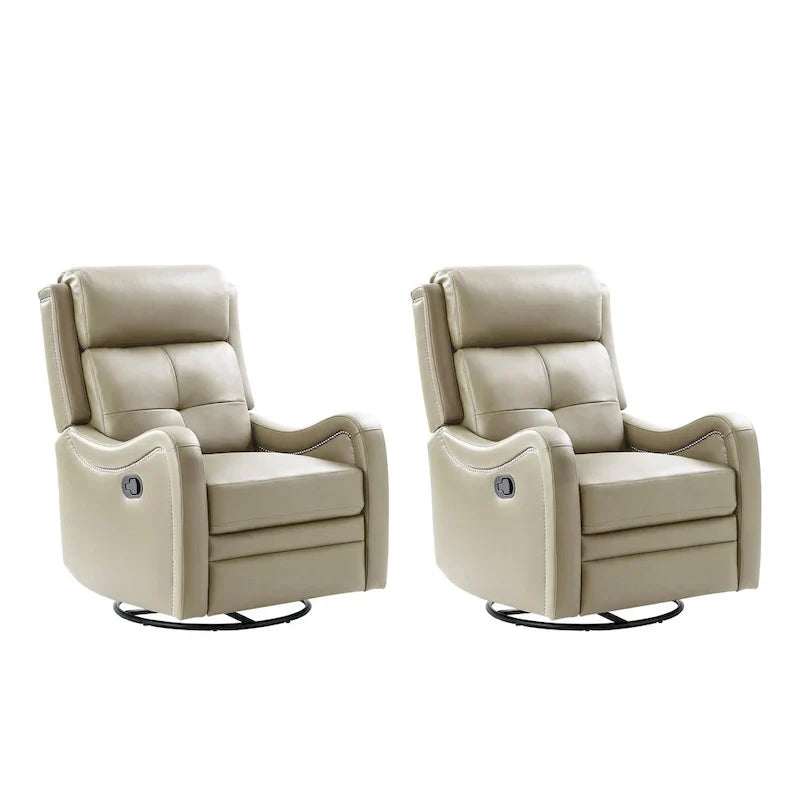 Lot de 2 Fauteuils Inclinables Pivotants à Bascule FrancoModern en Cuir Véritable avec Clous Décoratifs par HULALA HOME