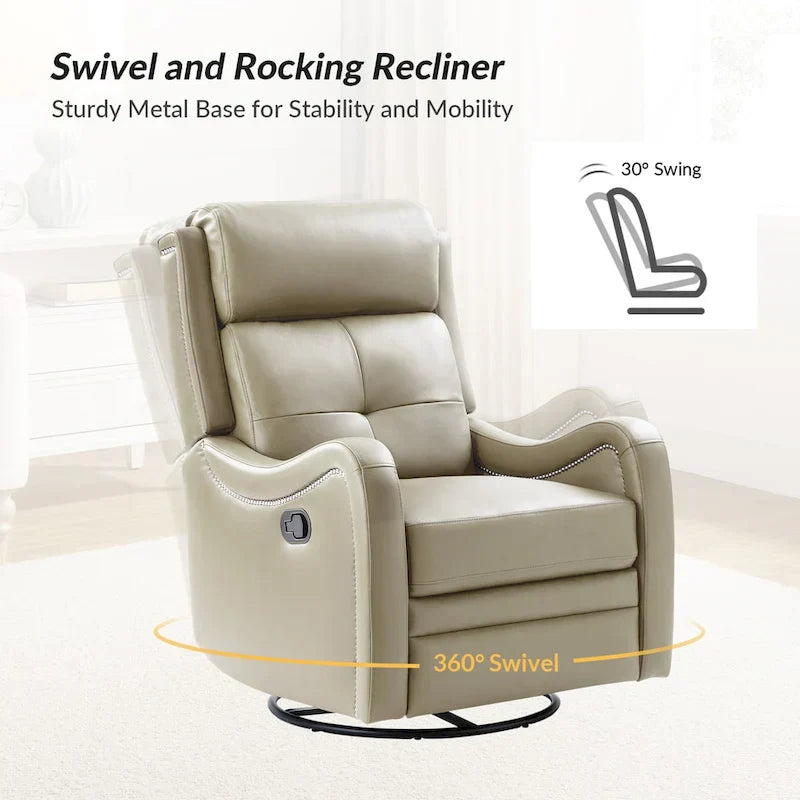 Lot de 2 Fauteuils Inclinables Pivotants à Bascule FrancoModern en Cuir Véritable avec Clous Décoratifs par HULALA HOME
