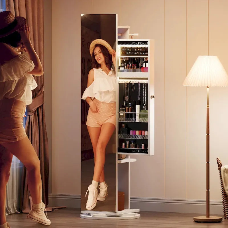 Armoire à bijoux Moasis 66 pouces de haut avec miroir pleine longueur, meuble sur pied verrouillable