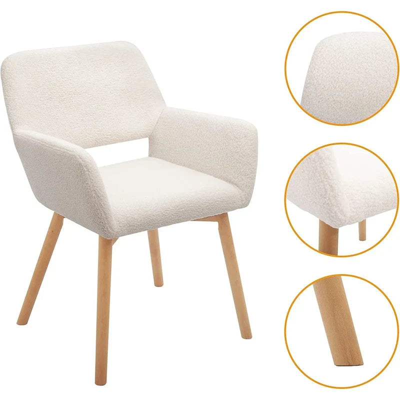 Fauteuils d'appoint modernes en velours avec pieds en bois massif, lot de 2, blanc