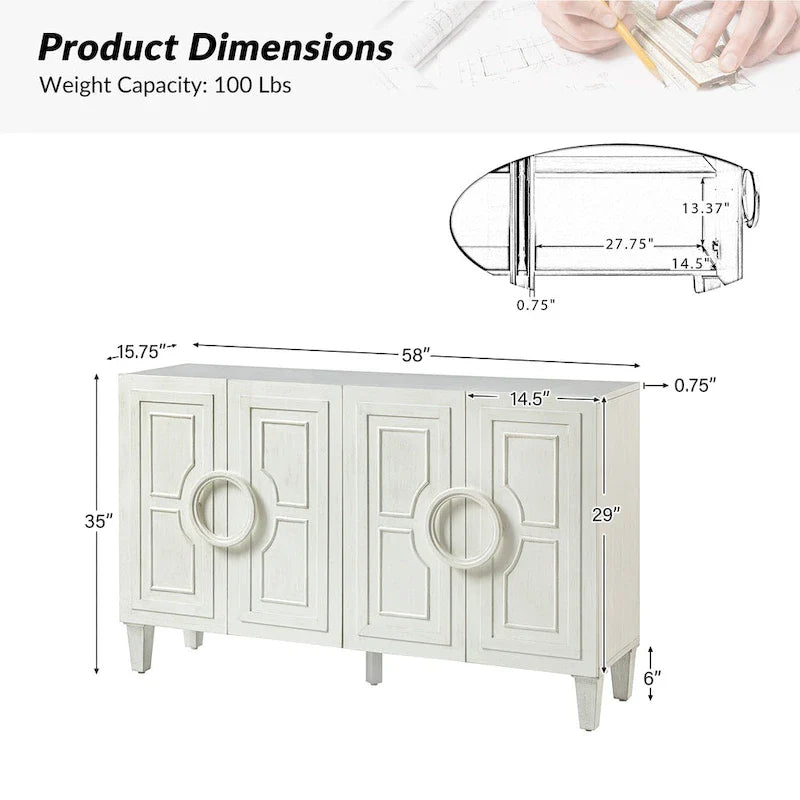 Connie 58 Buffet Dressoir Contemporain avec Poignées de Porte Rondes en Bois Massif par HULALA HOME