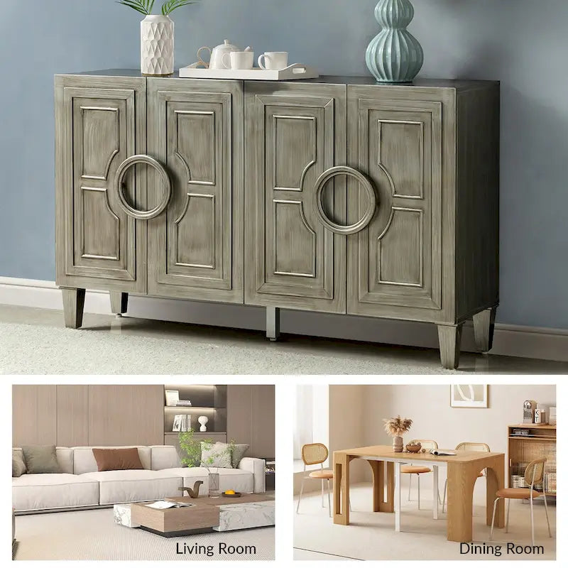 Connie 58 Buffet Dressoir Contemporain avec Poignées de Porte Rondes en Bois Massif par HULALA HOME