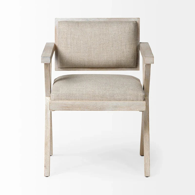 Topanga Chaise de salle à manger à assise enveloppante en tissu beige avec structure en bois massif blond - 23L x 22P x 31.5H