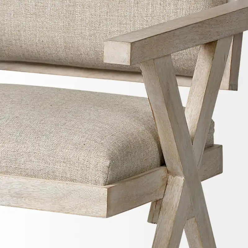 Topanga Chaise de salle à manger à assise enveloppante en tissu beige avec structure en bois massif blond - 23L x 22P x 31.5H