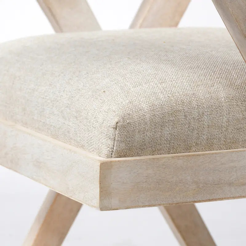 Topanga Chaise de salle à manger à assise enveloppante en tissu beige avec structure en bois massif blond - 23L x 22P x 31.5H