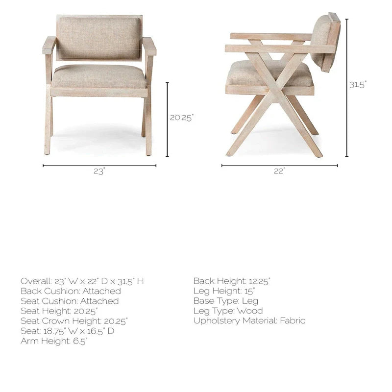 Topanga Chaise de salle à manger à assise enveloppante en tissu beige avec structure en bois massif blond - 23L x 22P x 31.5H