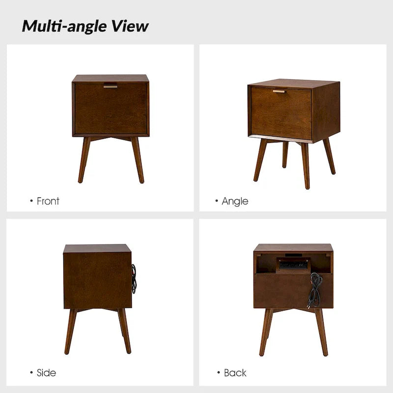 Table de chevet Isabel Mid-Century à 2 tiroirs en bois par HULALA HOME